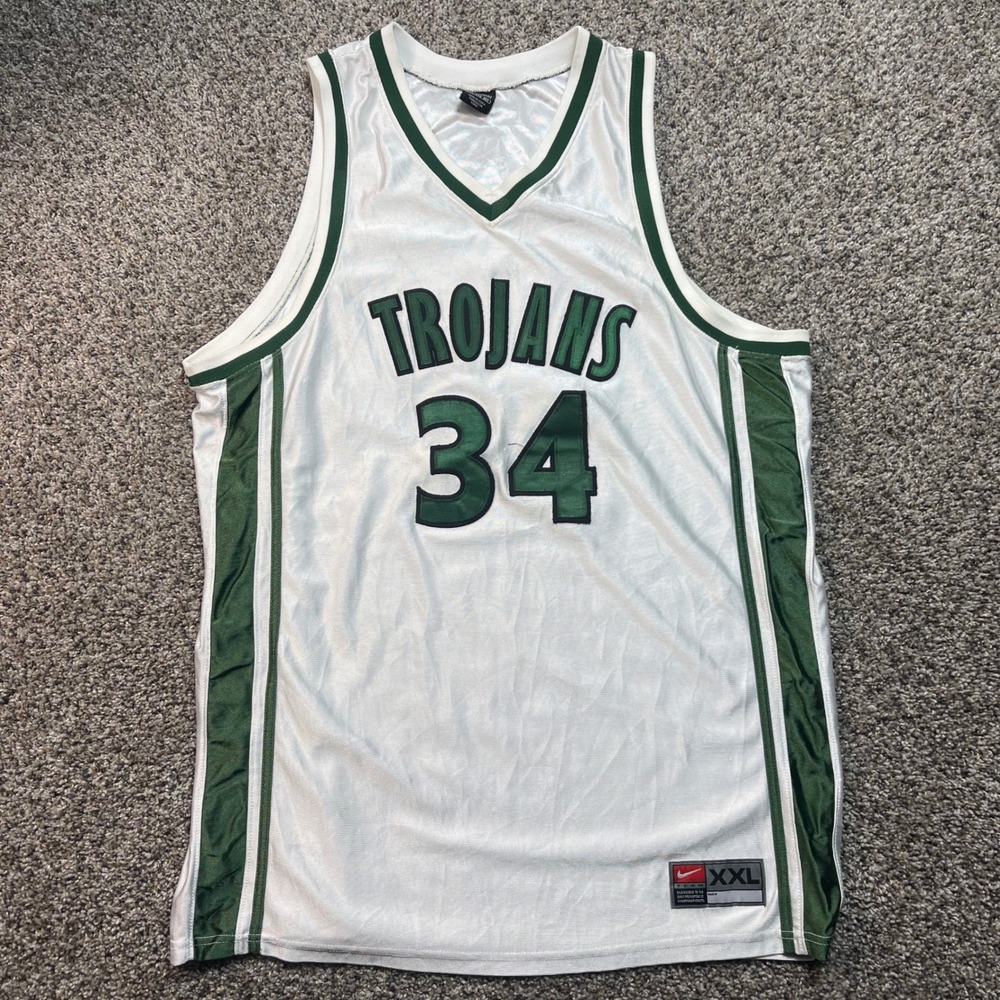 Vintage Nike Team Men's XXL Basketball Jersey Trojans #34 White Green Korea Made